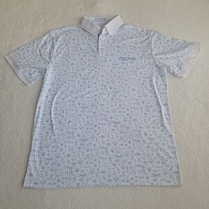 ROVE GOLF Men's XXL White w/ Cannabis Theme Beaker‎ Pipe Molecules Polo Shirt